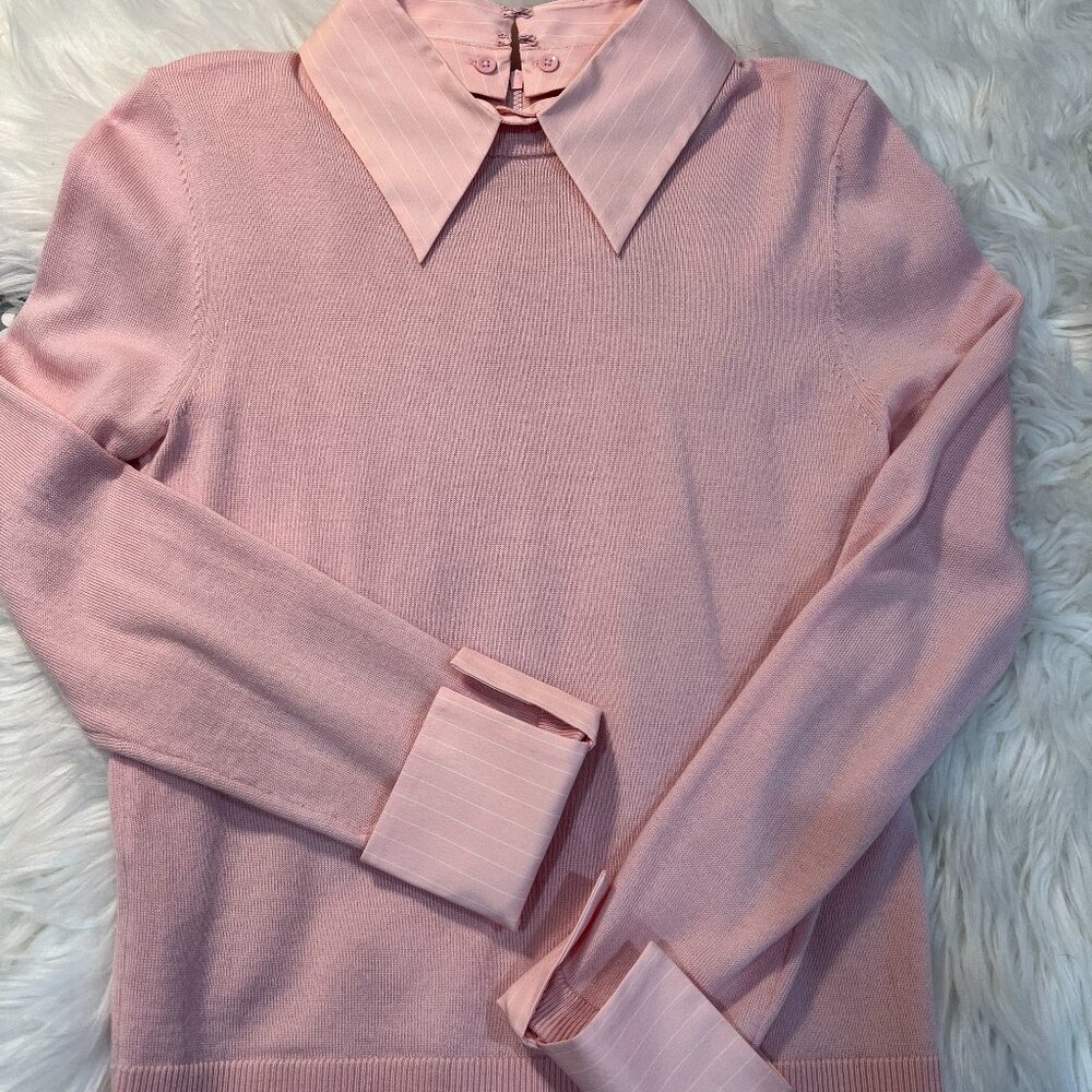 Great for office: Alice + Olivia Collared Sweater in Pink (Medium)